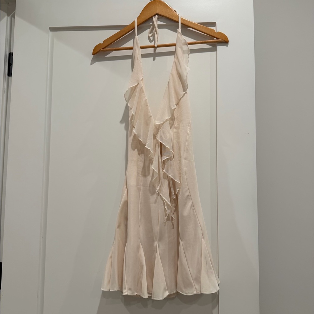 Oh Polly Ivory Halter Dress with Cut-Out